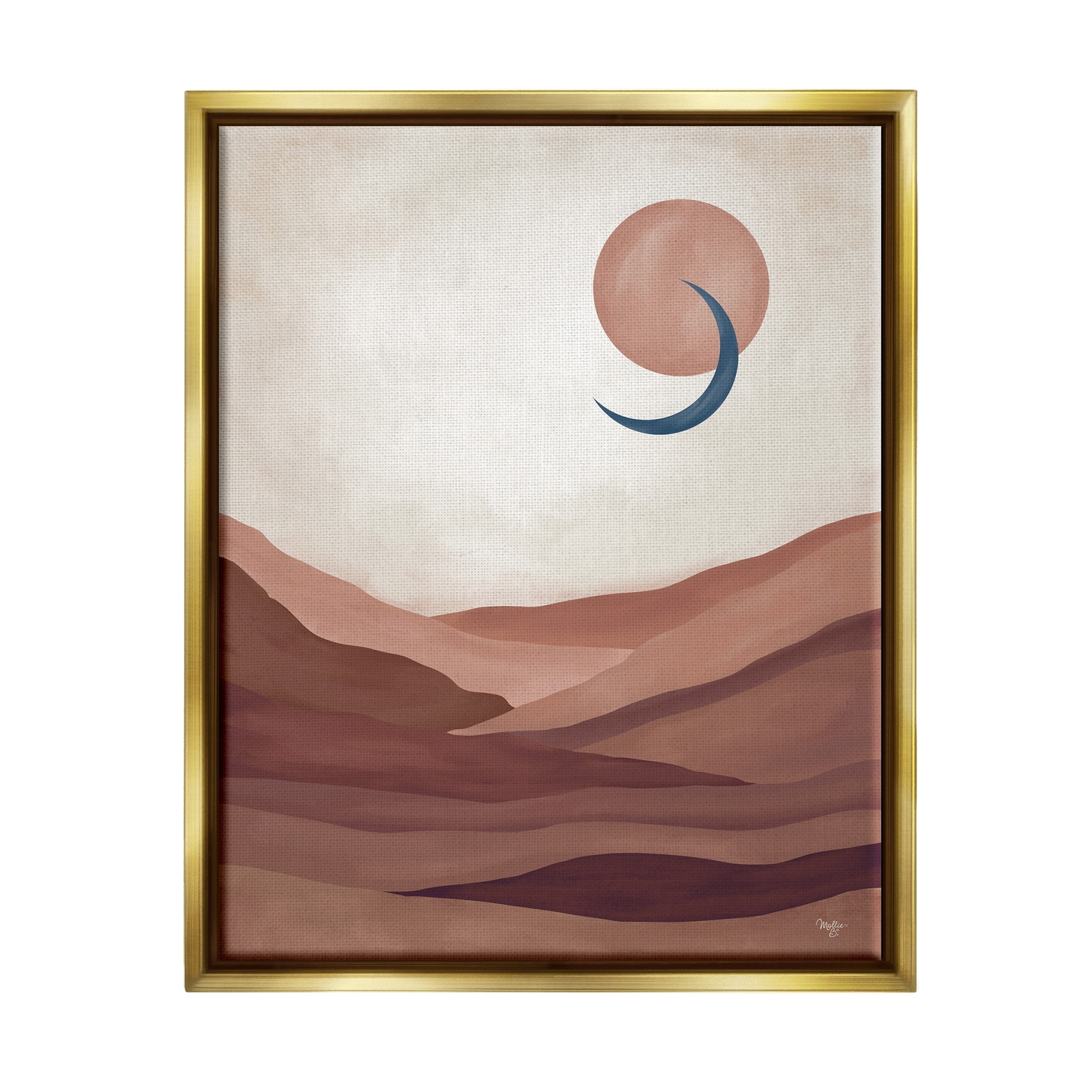 Stupell Industries Abstract Desert Dunes Sun Moon Overlapping Shapes Painting Metallic Gold Floating Framed Canvas Print Wall Art, Design by Mollie B.