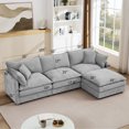 thumbnail image 3 of 105" Modular Sectional Sofa with Deep Seat, Chenille L-Shaped Couch with Removable Ottoman, Cloud Sectional Couch with Pillows for Living Room, Grey, 3 of 8