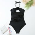 thumbnail image 6 of IDOPIP Women's One Piece Swimsuit with Matching Wrap Skirt Sarong Halter Floral Print Bikini Set Bathing Suits, 6 of 8