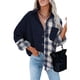thumbnail image 3 of Camisas con botones para mujer, blusa a cuadros, blusa con hombros caídos y solapa para mujer, blusa a cuadros para mujer, resistente y duradera, 3 of 6