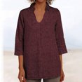 thumbnail image 2 of Vestidos Casuales Para Mujer, Blusas De Mujer De Moda Blusa holgada de lino con cuello en V, manga tres cuartos y botones decorativos para mujer., 2 of 6