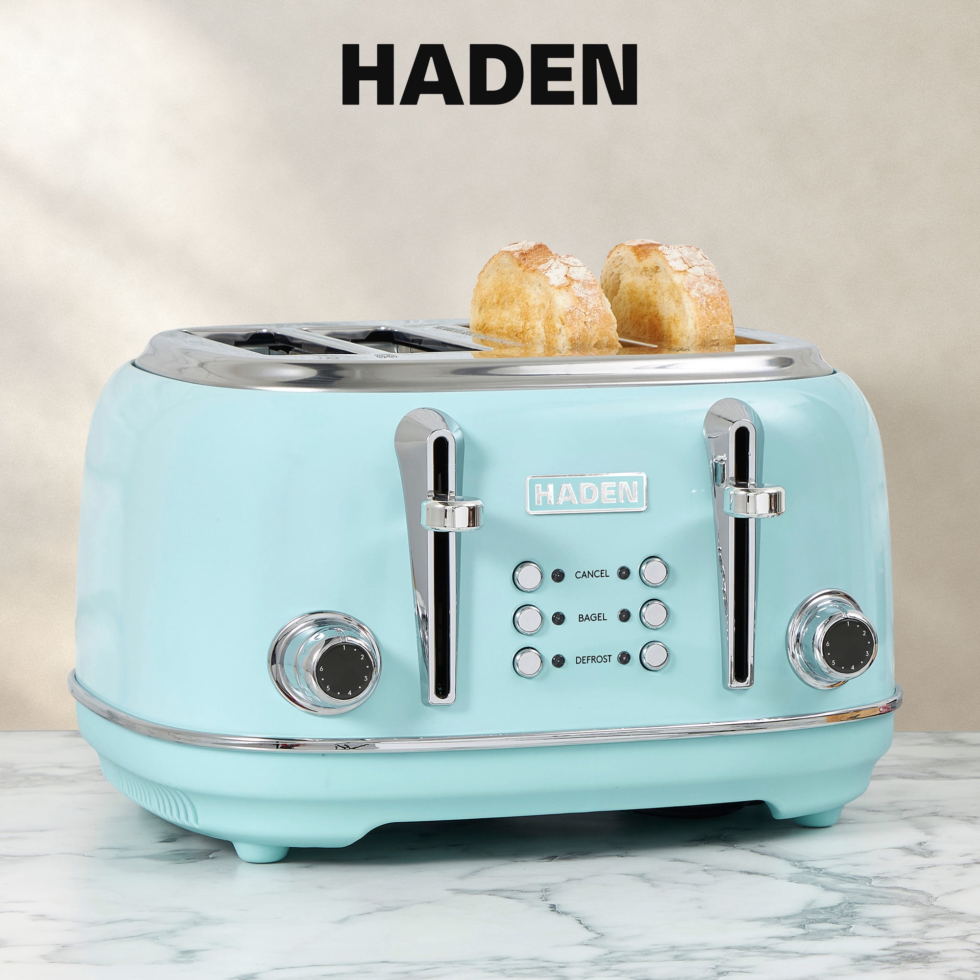 Haden Heritage 4 Slice Wide Toaster & Electric Kettle, Turquoise & Chrome