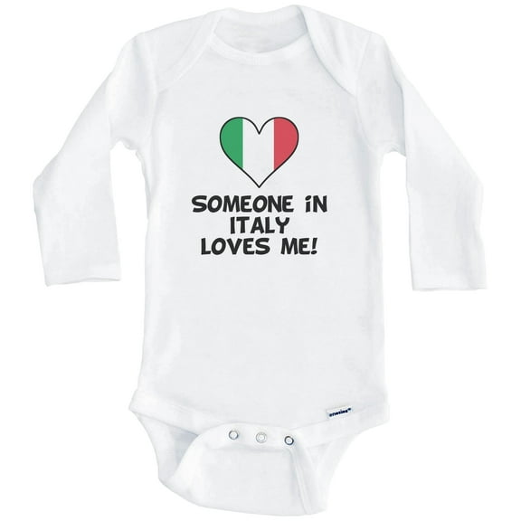 Someone In Italy Loves Me Italian Flag Heart One Piece Baby Bodysuit (Long Sleeve), 0-3 Months White
