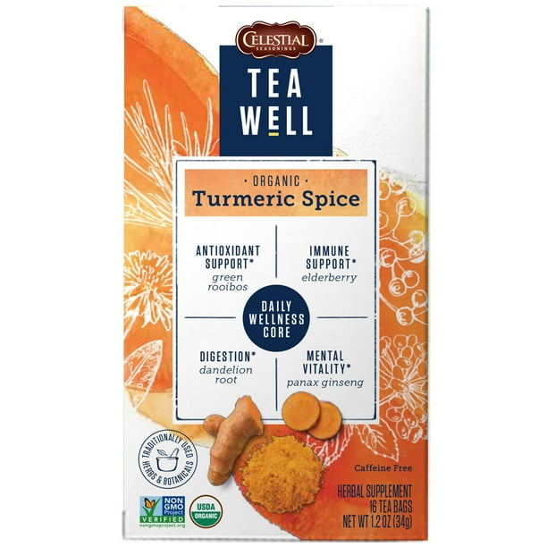 TeaWell Organic Turmeric Spice Wellness Tea Bags, 16 Count Box