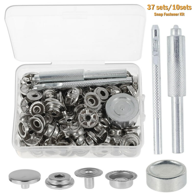 Hotbest 10 Sets Snap Fasteners Kit Metal Snaps Fasteners Sew-On Snap Buttons Heavy Duty Leather Snap Fasteners with Material Hole Punch and Setting