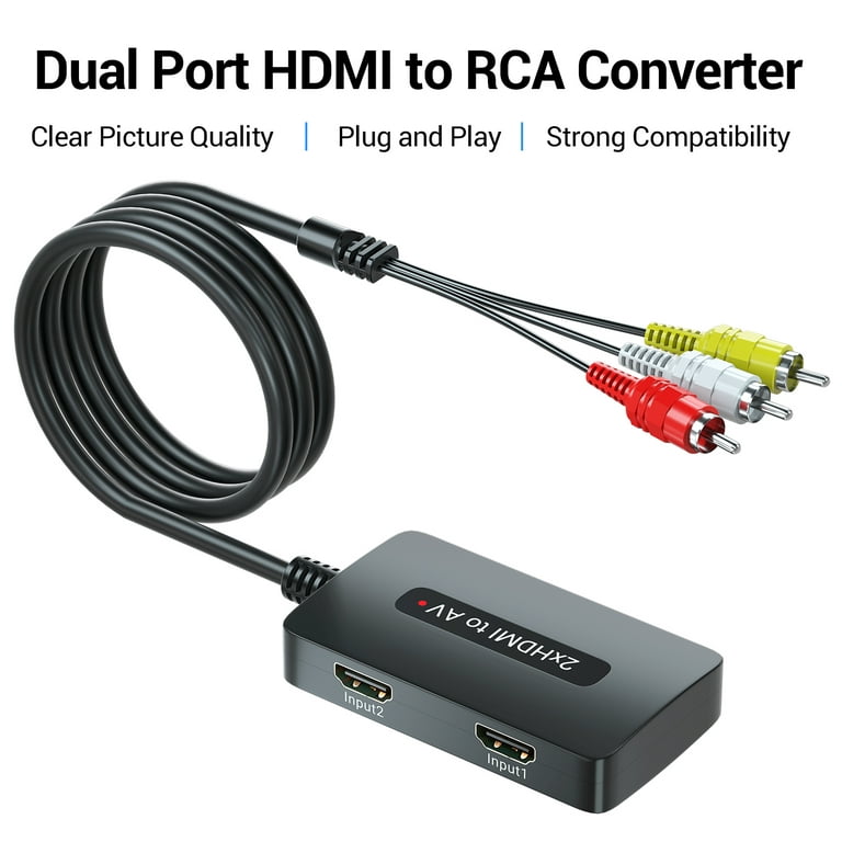 Lot de 2 convertisseurs RCA vers HDMI, double port AV vers HDMI,  convertisseur double RCA composite vers HDMI, convertisseur de sortie HDMI  2 RCA en