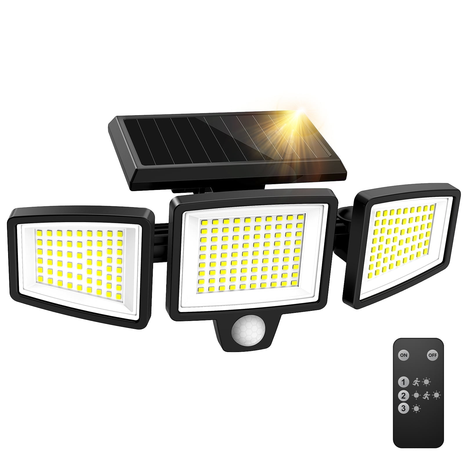 SZRSTH Solar Motion Sensor Flood Lights, 3 Heads, Remote