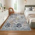 thumbnail image 2 of HOMERRY Washable Floral Area Rug 9' x 12' Bedroom Rug for Dining Room Low Pile Carpet, Orange/Blue, 2 of 6