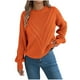 thumbnail image 2 of Suéter de cuello redondo para mujer, moda de invierno, informal, cuello redondo, elegante, color sólido, con volantes, manga larga, suéter, blusa de poliéster para mujer, 2 of 7