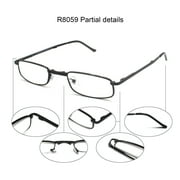 EYEZOOM 2 Pairs Compact Rectangular Metal Folding Reading Glasses with Case for Men and Women, Silver Frame, Brown Case, +2.00