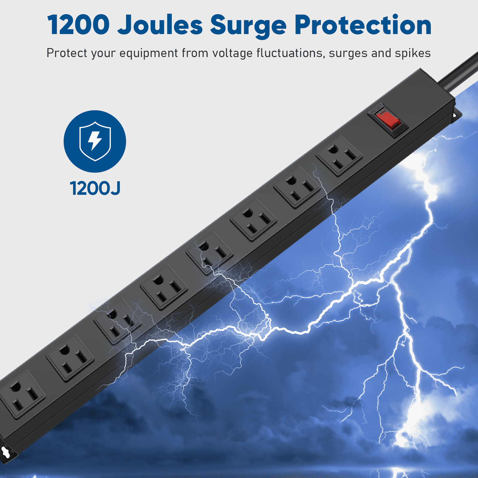 VILONG 10ft Power Strip Surge Protector Wall Mount with Long Cord, 8 Outlet, 15A 1875W 1200J, Adapter Plugs for Shop , ETL Certified, Black