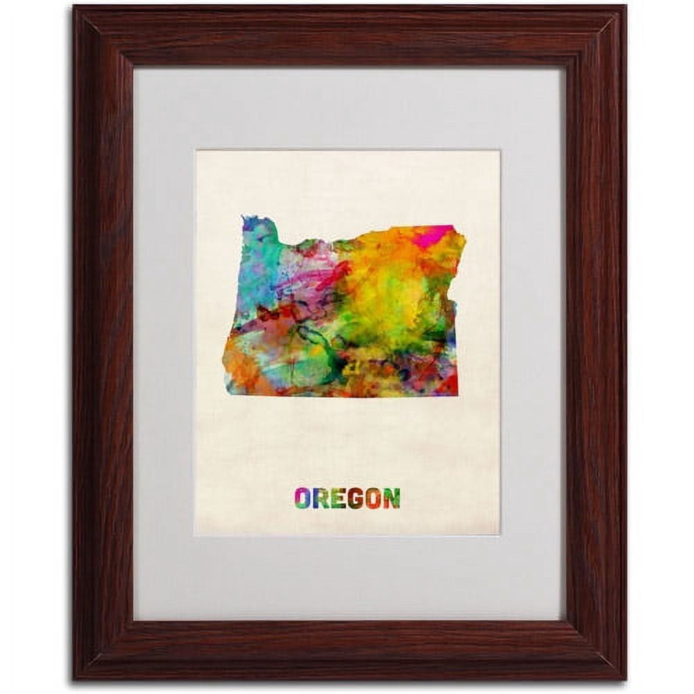 Trademark Fine Art "Oregon Map" Matted Framed Art by Michael Tompsett, Wood Frame