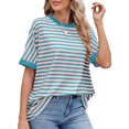 thumbnail image 5 of UVN Striped Tops for Women Summer Short Sleeve T Shirts Casual Crewneck Color Block Shirts, 5 of 10