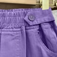 thumbnail image 3 of Sakmal Purple Shorts for Women Trendy Wide Leg Bermuda Cotton High Waisted Solid Shorts with Pockets, 3 of 5