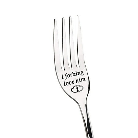 

QYZEU Plate Mat Glam Round Dinner Table Set for 2 Valentine Gift Tableware Engraved fork Present for Husband Madam Family And Friends Tableware Printing Stainless Steel fork