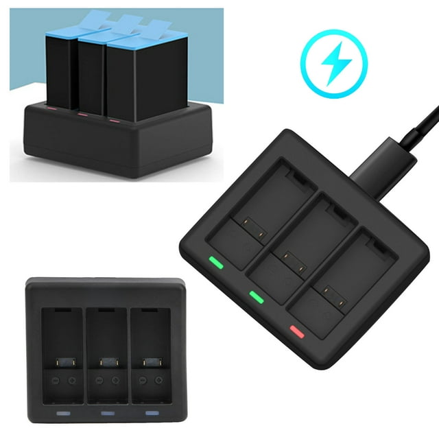 Type-c 3 Ways Battery Charger, Camera Battery Charger, Black LED Light Display for Outdoor Motion Camera Camera Battery Action Camera
