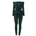 thumbnail image 6 of Lindreshi 2 Piece Fall Sets for Women Women Fashion Solid V-Neck Ruffles Patchwork Bow Long Sleeve Pants Suit, 6 of 8