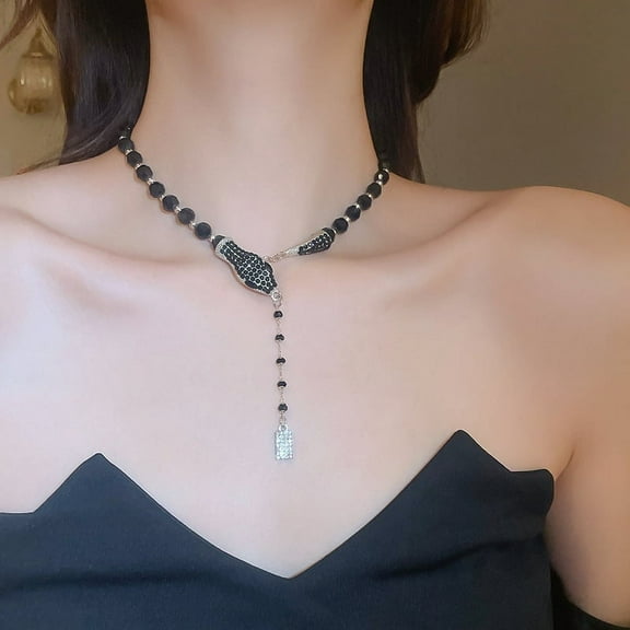 Y-shaped Snake Necklaces for Women: Hip Hop Punk Zircon Glass Beaded Chain Necklaces Gothic Snake Choker Long Necklace Jewelry Gifts for Women Ladies