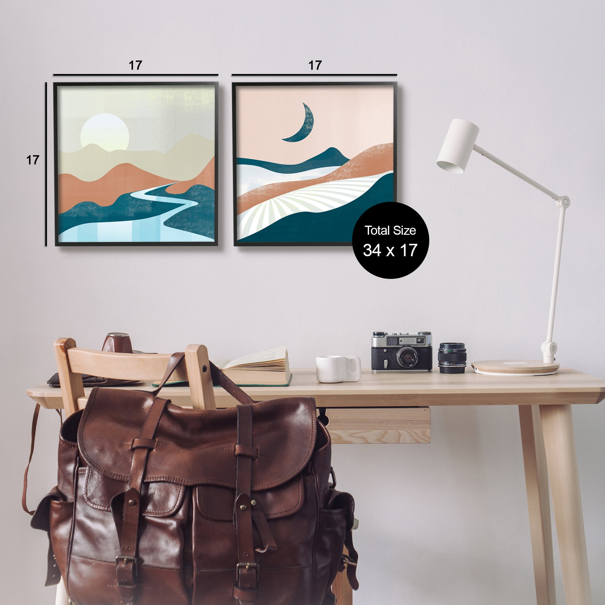 Stupell Industries Abstract Day & Night Landscape Abstract Painting Black Framed Art Print Wall Art, 17 x 17, Set of 2
