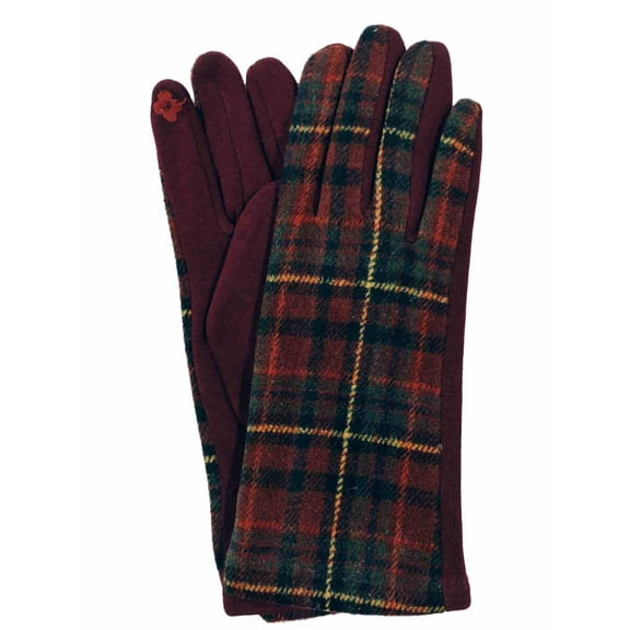G&S Womens Burgundy Plaid Stretch Fit Texting & Tech Smart Gloves Merlot