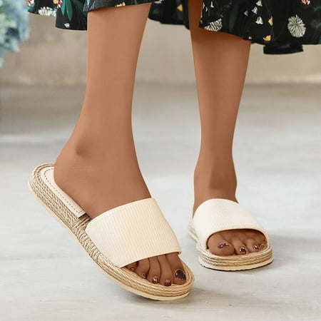 

Zedker Womens Slippers Memory Foam Slippers Women Shoes Summer Beach Sandals Slippers Imitation Hemp Rope Travel Flat-Bottom Shoes Clearance
