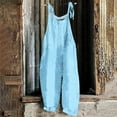 thumbnail image 2 of QATAINLAV Womens Casual Sleeveless Jumpsuits Loose Linen Adjustable Strap Romper Wide Leg Solid Color Long Pants Overalls 2024 Summer Playsuits, Blue, XL, 2 of 6