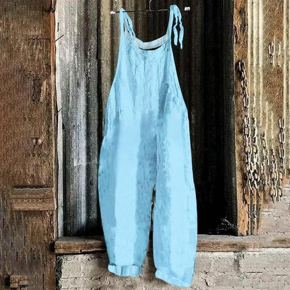 Aloohaidyvio Jumpsuits for Women Casual Summer Rompers Sleeveless Loose Spaghetti Strap Baggy Overalls Jumpers with Pockets 2024 Blue L