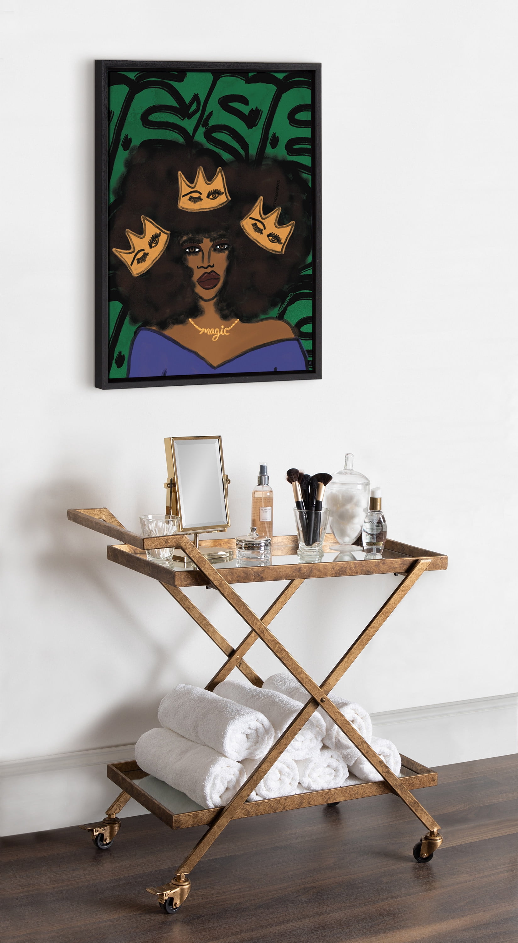 Kate and Laurel Sylvie Wear Your Crown Powerful Portrait Art Framed Canvas Wall Art, 18" x 24", by Kendra Dandy of Bouffants and Broken Hearts