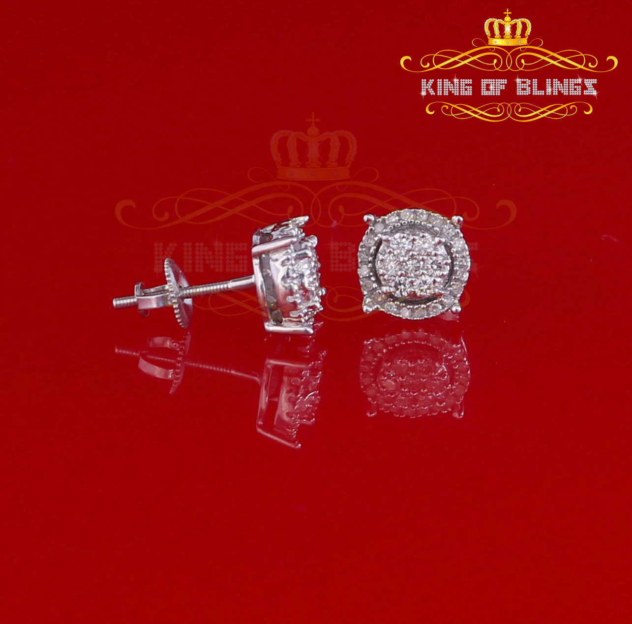 King of Bling's 925 Sterling Silver 0.35ct Diamond For Women's/ Men's White Stud Round Earrings