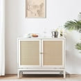 thumbnail image 4 of Eureka Accent Storage Cabinet, Boho Farmhouse Rattan Sideboard Buffet with Doors and Shelves, Wooden Cupboard Console Table White Wood Finish Wood,, 4 of 5