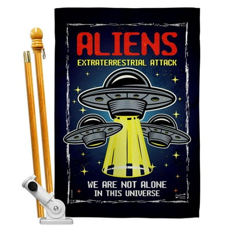 Angeleno Heritage HS130406-P3 Aliens Attack Cosmos Space Creature 28 x 40 in. Double-Sided Decorative Vertical House Flag Set for Decoration Banner Garden Yard Gift