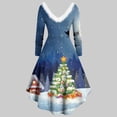 thumbnail image 4 of Vestidos de Navidad Para Mujer, Manga Larga, Estampado Navideño, Peludo, Escote en V, Vestido de Fiesta Con Columpio en La Espalda Odeerbi ODB200234, 4 of 5