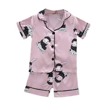 

kids Kids Boys Girls Bunny Print Outfits Set Short Sleeve Blouse Tops+Shorts Sleepwear Pajamas kids cartoon pattern sleepwear