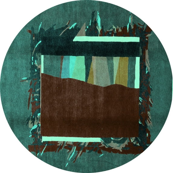 Ahgly Company Indoor Round Abstract Turquoise Blue Modern Area Rugs, 3' Round