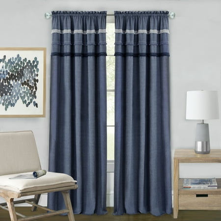 Denim Curtain Panel - 2-Pack Light Filtering Blue Denim Window Privacy Curtain Rod Pocket Panels