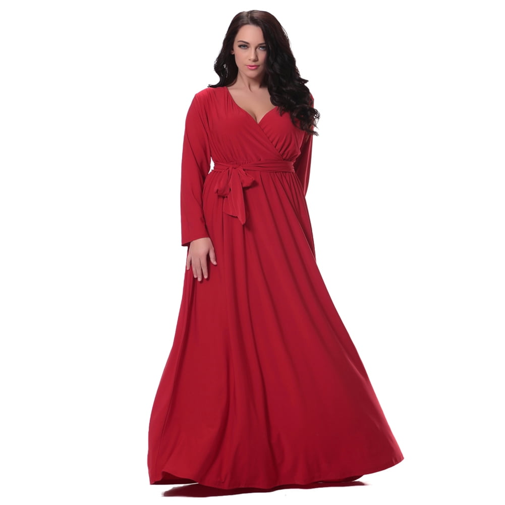 long sleeve red dress plus size