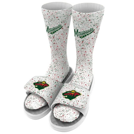 

Men s ISlide White Minnesota Wild Speckle Socks & Slide Sandals Bundle