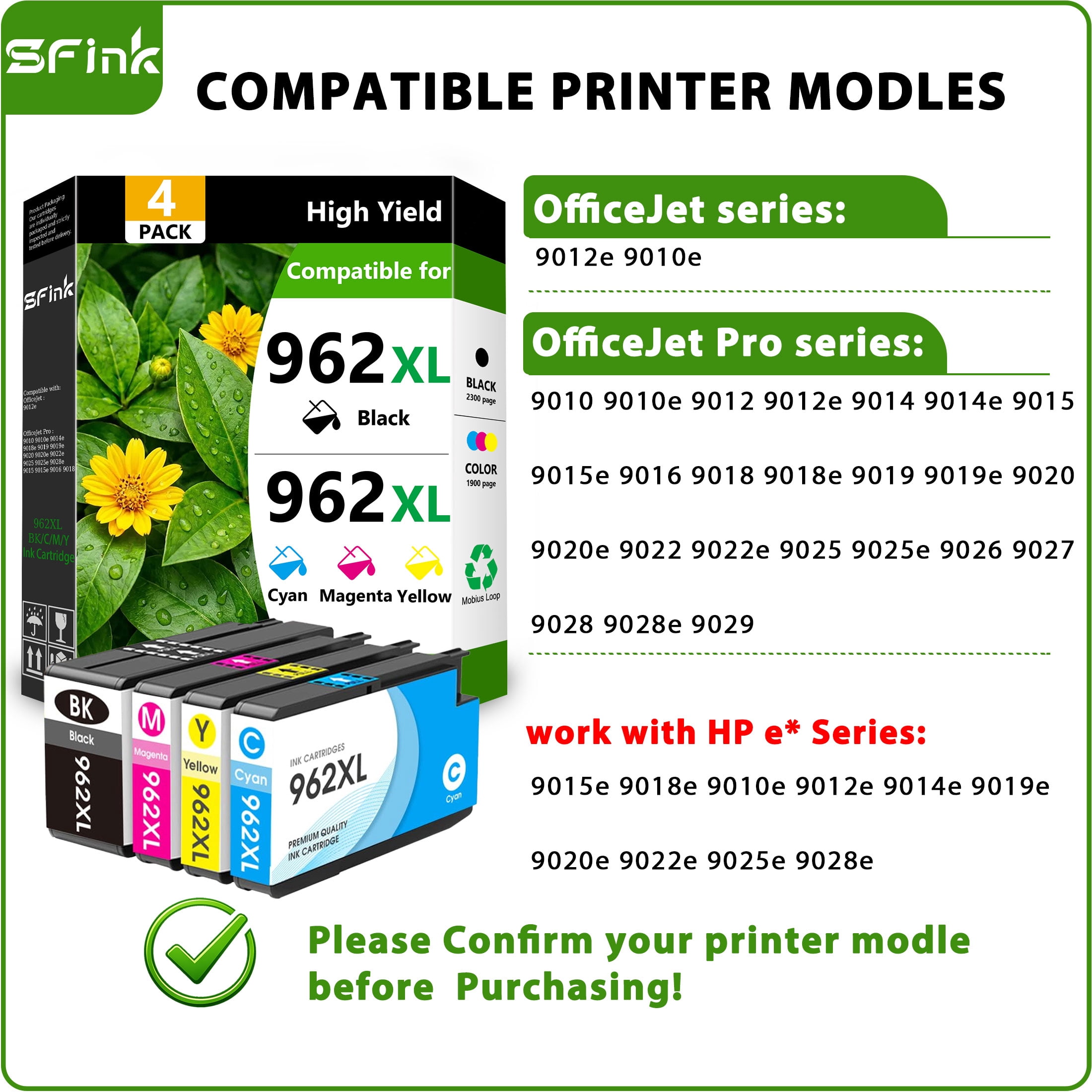 962 XL Ink Cartridges Combo Pack 4 Pack Compatible for HP 962XL Ink 962 Ink Cartridges for OfficeJet Pro 9015e 9010 9025e 9015 9025 9018e 9025e 9020 Printers