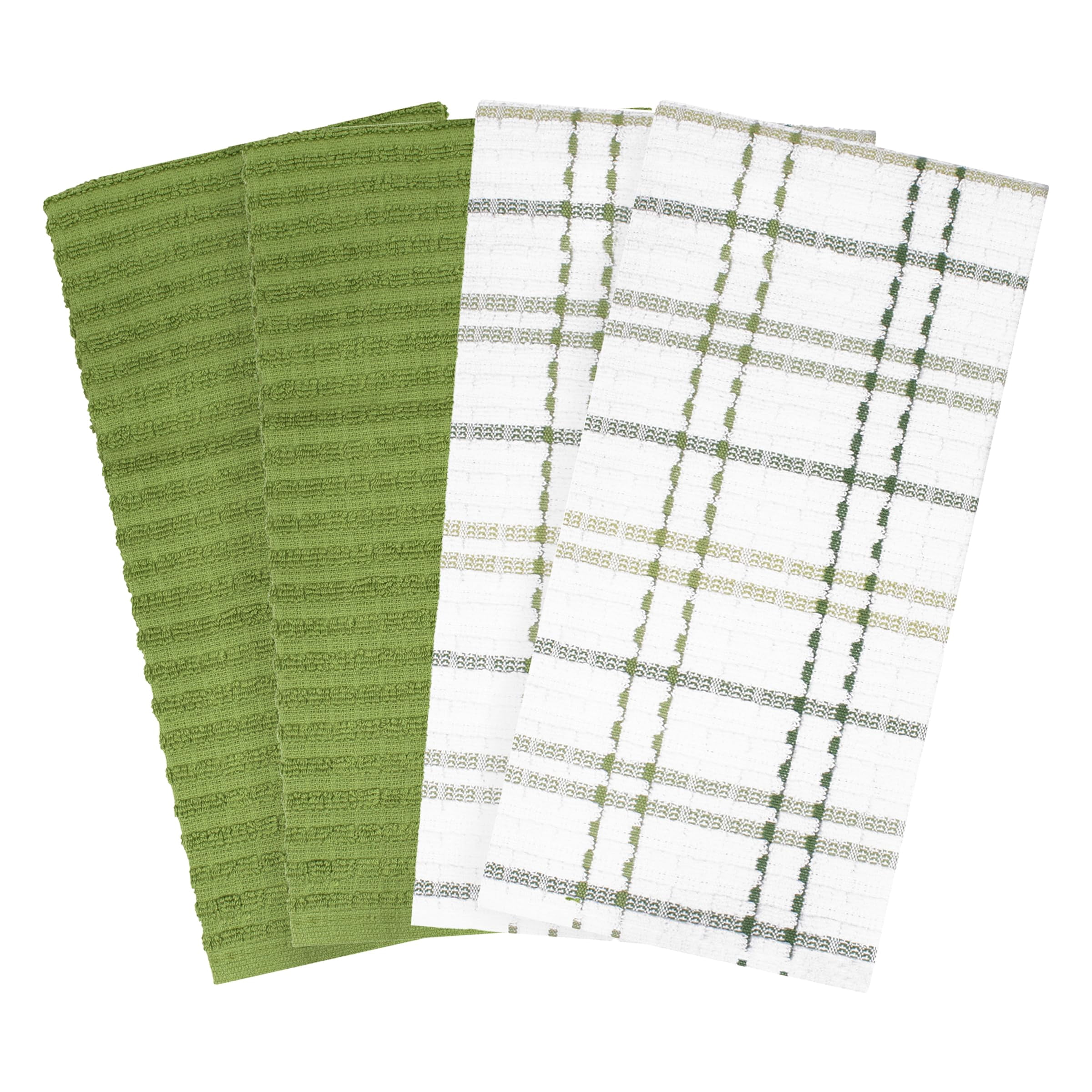 RITZ Royale Collection 100% Combed Terry Cotton, Oversized Kitchen Towel Set, 4-Pack, Solid & Coordinate, Cactus