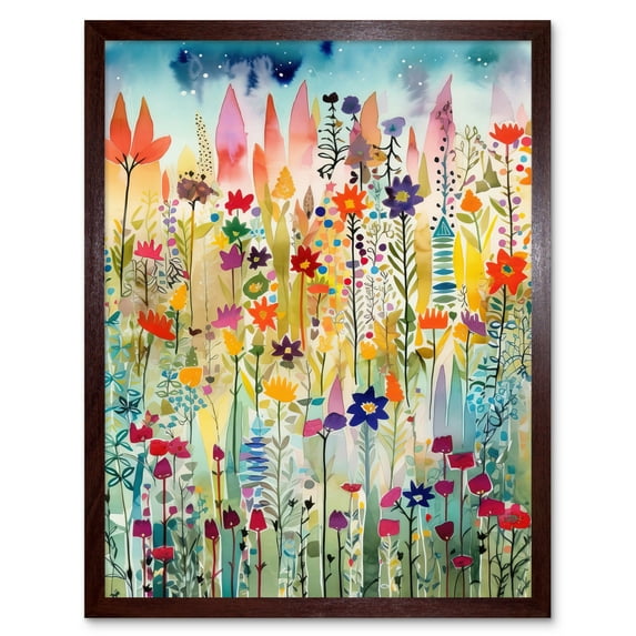 Layered Spring Flower Field Folk Art Art Print Framed Poster Wall Decor 12x16 inch