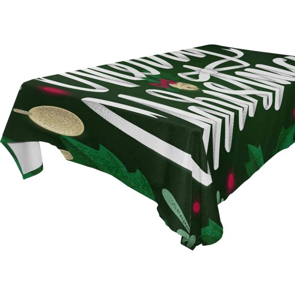 SKYSONIC 60"x60" Square Tablecloth with Christmas Bell Green Prints, Anti-Wrinkle and Smooth Table Cloth for Kitchen/Home/Dinning Wedding Decoration