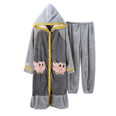 

PIKADINGNIS FUNISHI Women Sleepwear Coral Fleece Winter Pajamas Cartoon Nightdress Loose Version Hooded Inspissate Plus Size Pajama Set