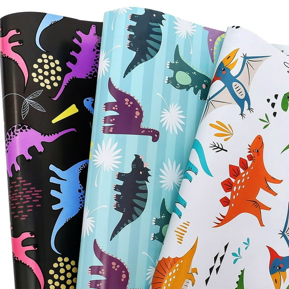 Dinosaur Gift Wrapping Paper for Kids Boys Girls - Cute Gift Wrap Paper for Birthday, Baby Shower, Holiday - 10 Sheets, 20 x 29 inch