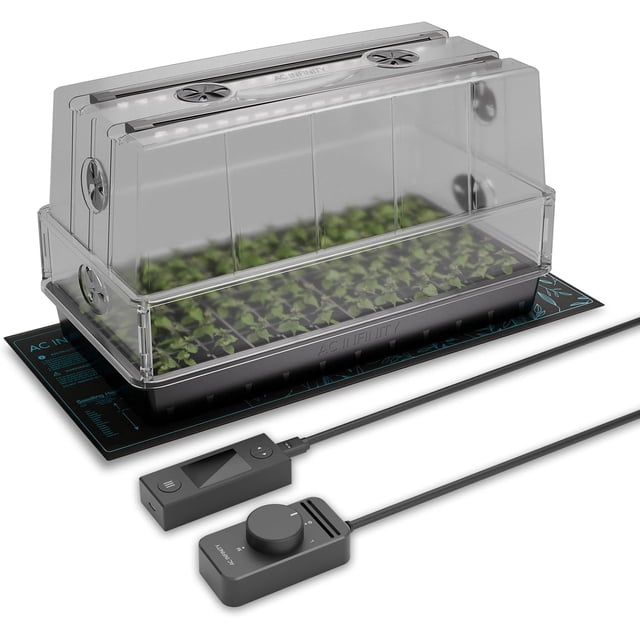 Heavy-Duty Large Humidity Dome x Germination Kit with Seedling Mat Full Spectrum LED Grow Light Bars Samsung LMH EVO Diodes Vented Extension Panels for Seed Starting