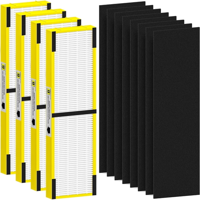 FLT4825 HEPA Filter B Replacement Compatible with G-Guardian AC4825, AC4300, AC4900, AC4825DLX, AC4850, CDAP4500, AP2200 Air Purifier, 4 H13 True HEPA Filters + 8 Activated Carbon Pre-Filters, Yellow