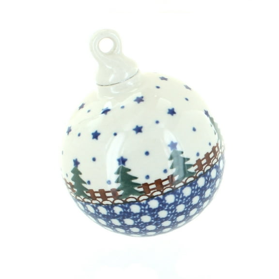 Blue Rose Polish Pottery Rustic Pines Large Round Christmas Ornament