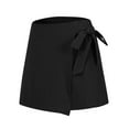 thumbnail image 4 of Stephy New Women's Fashionable Casual High Waistband Waist Belt Cotton Linen Shorts, Black, M, 4 of 9