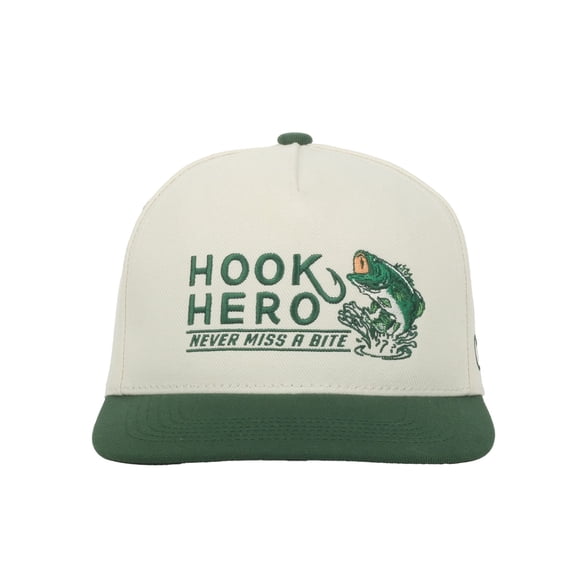 Outdoor Cap Hook Hero 5-Panel Structured Fishing Hat – Embroidered Flat Visor Cap, Putty/Green, One Size