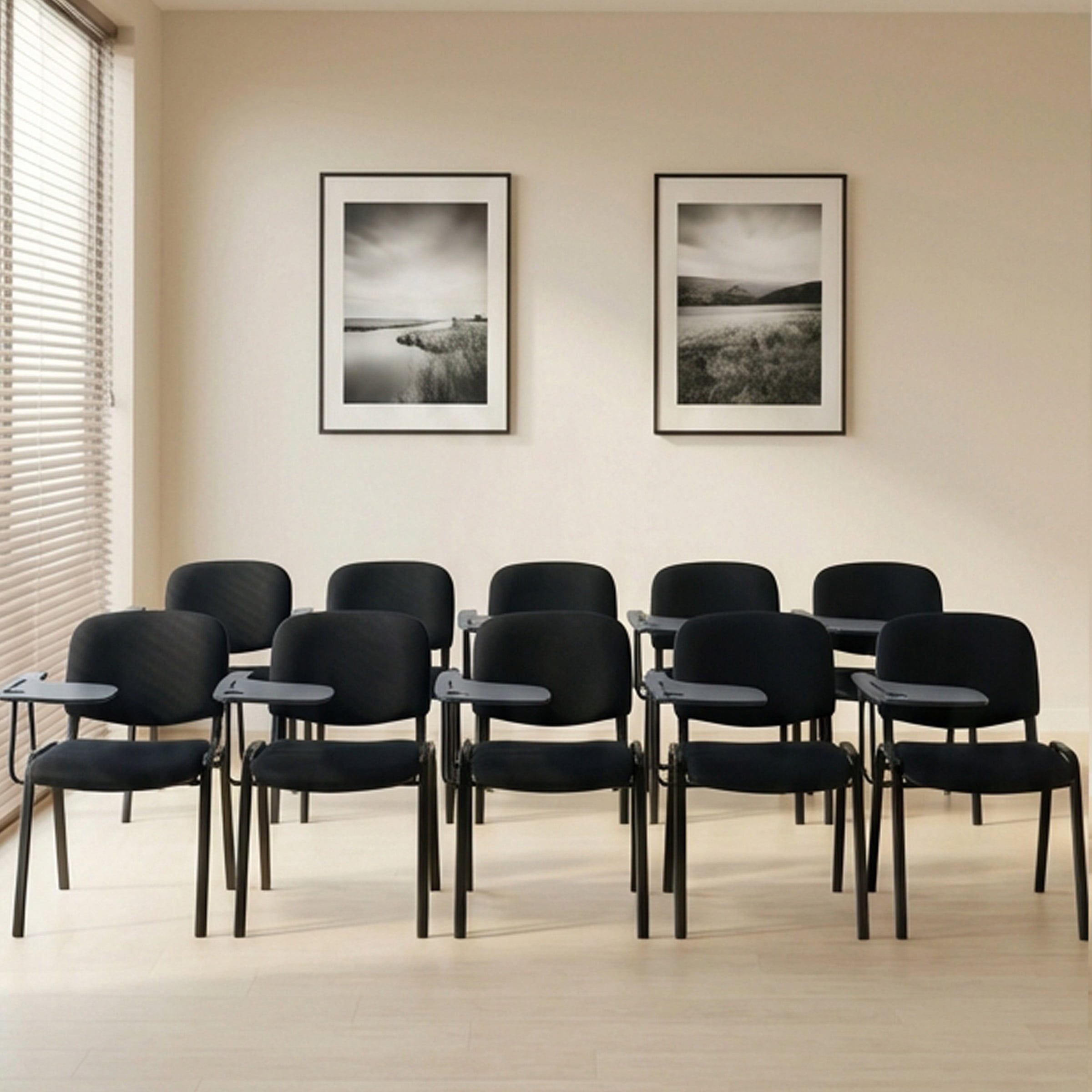 Guyou Set of 5 Black Stackable Conference Room Chairs with Flip-up Tablet Arm, Mesh Reception Chair with Back, Ergonomic Office Chairs, Visitor Chairs for Conference Room Training Room School