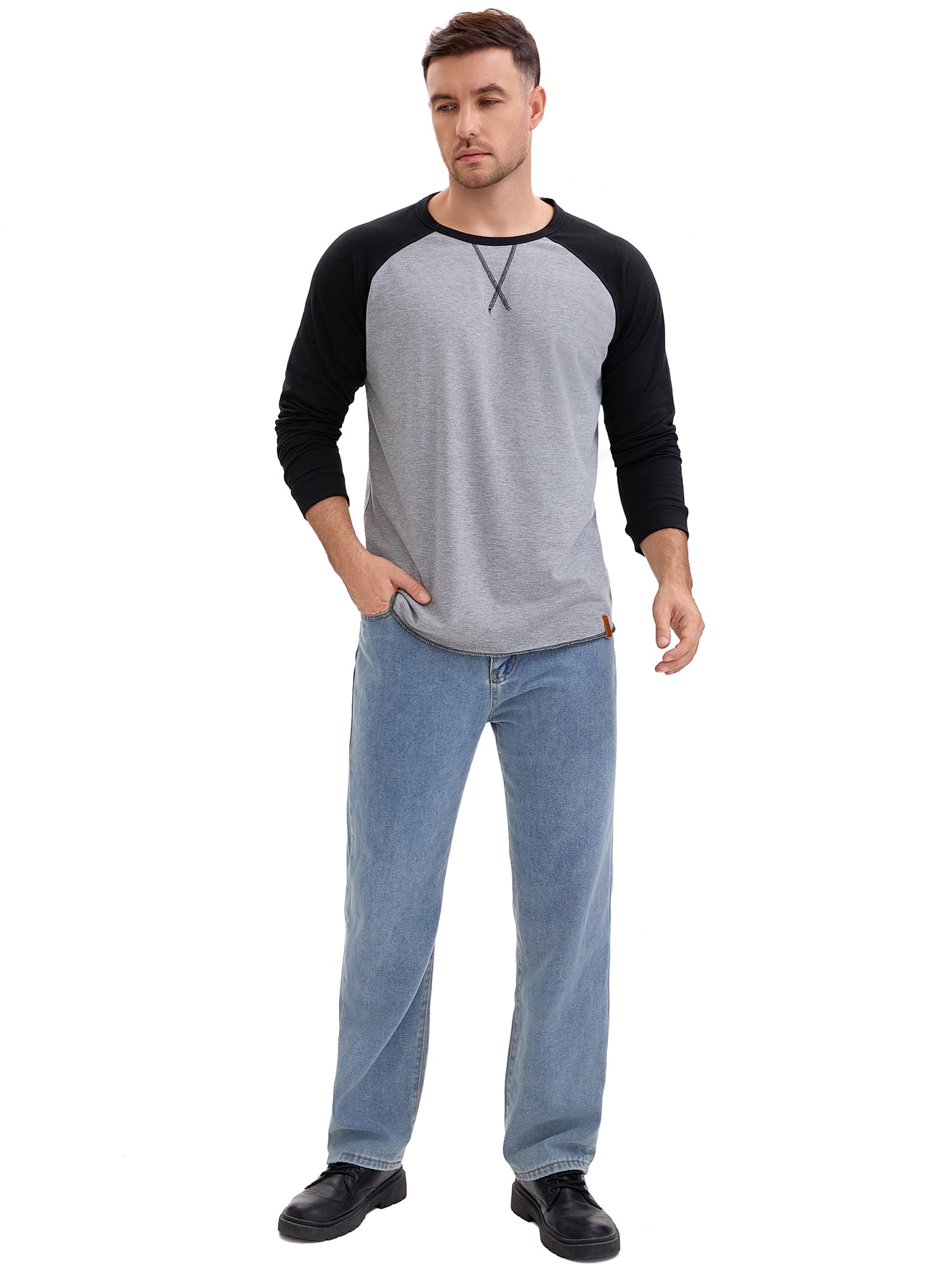 DARING DIVA Men's Long Sleeve Color Block Casual Raglan T-Shirt S Gray